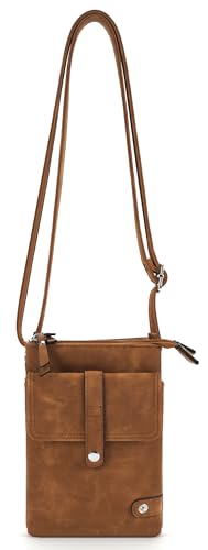 irisaa Crossbody Umhängetasche Damen mit 2 Schulterriemen, Handytasche mit Verstellbarem Gurt, Kleine Schultertasche mit Reißverschluss, DKB Farbe:Braun von irisaa