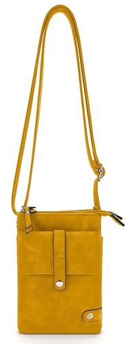 irisaa Crossbody Umhängetasche Damen mit 2 Schulterriemen, Handytasche mit Verstellbarem Gurt, Kleine Schultertasche mit Reißverschluss, DKB Farbe:Gelb von irisaa