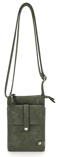 irisaa Crossbody Umhängetasche Damen mit 2 Schulterriemen, Handytasche mit Verstellbarem Gurt, Kleine Schultertasche mit Reißverschluss, DKB Farbe:Grün von irisaa