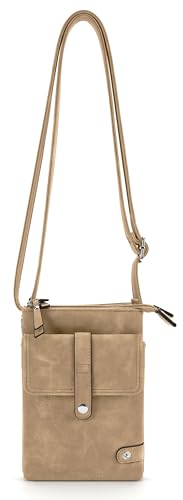 irisaa Crossbody Umhängetasche Damen mit 2 Schulterriemen, Handytasche mit Verstellbarem Gurt, Kleine Schultertasche mit Reißverschluss, DKB Farbe:Khaki von irisaa