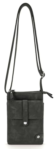irisaa Crossbody Umhängetasche Damen mit 2 Schulterriemen, Handytasche mit Verstellbarem Gurt, Kleine Schultertasche mit Reißverschluss, DKB Farbe:Schwarz von irisaa