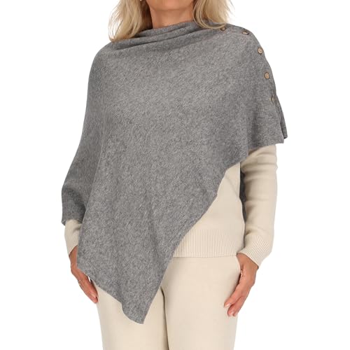 irisaa Damen Feinstrick Poncho, Strick Cape Cardigan für Frauen, Ärmellos und Rundhals, Made in Italy, Pon Farbe:Grau von irisaa