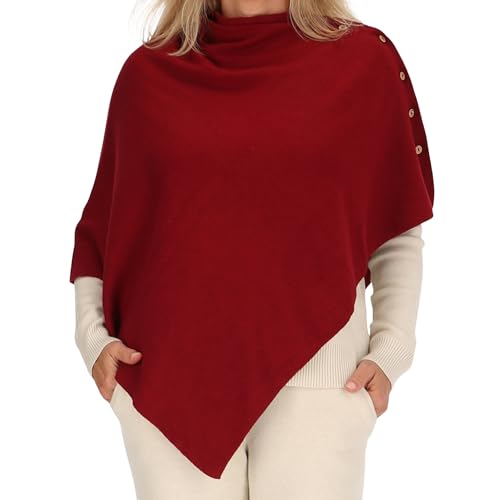 irisaa Damen Feinstrick Poncho, Strick Cape Cardigan für Frauen, Ärmellos und Rundhals, Made in Italy, Pon Farbe:Rot von irisaa