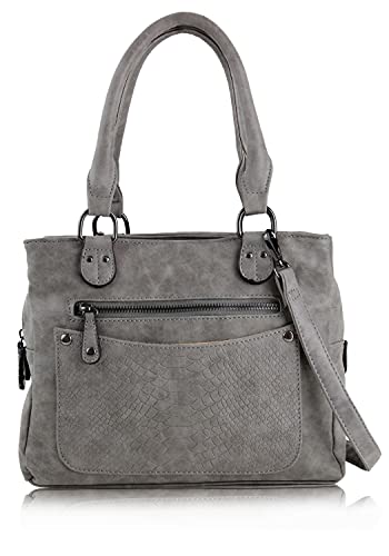 irisaa Damen Handtasche, Henkeltasche mit vielen Fächern, Umhängetasche Hobo Schultertasche Vintage Look mit abnehmbarem Schulterriemen, Damen Tasche:Grau new von irisaa