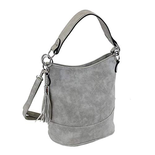 irisaa Damen Handtasche, Hobo Schultertasche, Shopper Multifunktional mit abnehmbarem Schulterriemen Used Look, 4cm Breite Griff, Damen Tasche:Grau von irisaa