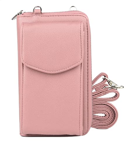 irisaa Kleine Handy Umhängetasche, Geldbörse Damen Brieftasche RFID Schutz Crossbody Handytasche Reisepass mit Kartenfächern und Verstellbarem Schultergurt, Damen Tasche:weich-pink von irisaa