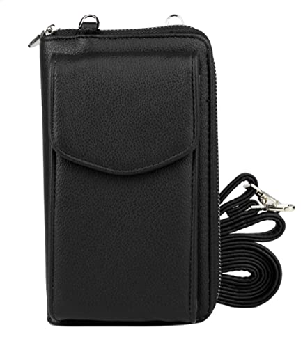 irisaa Kleine Handy Umhängetasche, Geldbörse Damen Brieftasche RFID Schutz Crossbody Handytasche Reisepass mit Kartenfächern und Verstellbarem Schultergurt, Damen Tasche:weich-schwarz von irisaa