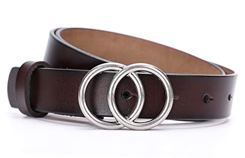 irisaa Damen Leder Gürtel Jeansgürtel mit Doppel O Ring Jeans Belt Mode Gürtel aus echtem Leder für Frauen Mädchen Kürzbar, Länge:80, GZ-2195:Dunkel Braun von irisaa