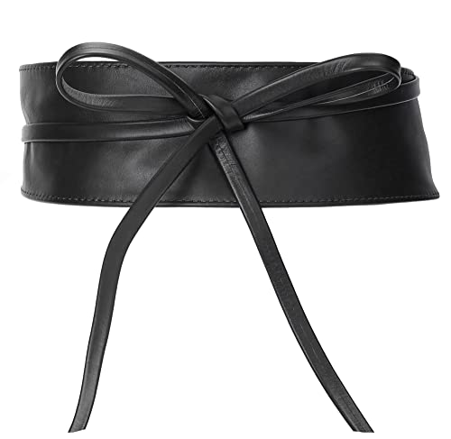 irisaa Leder Taillengürtel Damen, Breiter Obi Gürtel zum Schnüren Hüftgürtel Echtleder Bindegürtel Party Gürtel Taille Band aus Italien, Damen Taillengürtel 2020:Schwarz von irisaa