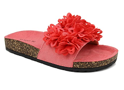 irisaa Damen Pantoletten Sandalen mit Blumen und Blümchen Hausschuhe zum Sommer, 2019 Patoletten Farbe (1):Red, Schuhgröße 36-41:36 von irisaa