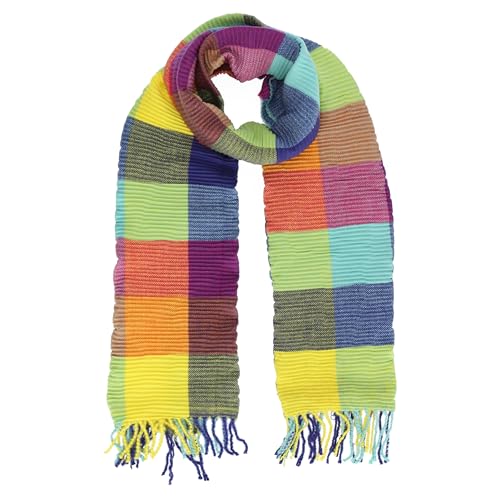 irisaa Damen Plissierter Schal, langer Winterschal mit kariertes Muster warm und weich 200cm×70cm, Schal Farben 2020:Gelb von irisaa