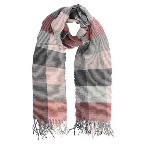 irisaa Damen Plissierter Schal, langer Winterschal mit kariertes Muster warm und weich 200cm×70cm, Schal Farben 2020:Pink Grau von irisaa