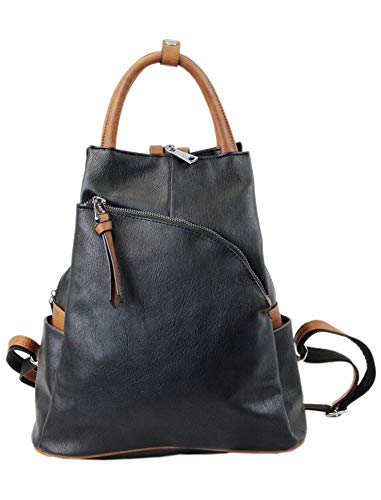 irisaa Damen Rucksack Daypack Tasche Umhänge Tasche Schulrucksack Schultertasche für Frauen und Mädchen, Damen Tasche:Schwarz Braun von irisaa