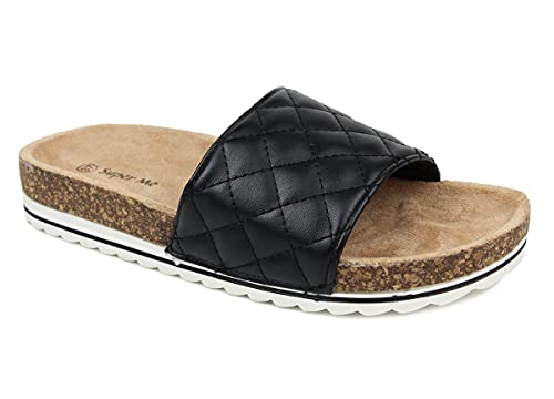 irisaa Damen Sandalen Klassische Pantoletten mit Karo Muster Hausschuhe zum Sommer, 2019 Patoletten Farbe (1):Schwarz, Schuhgröße 36-41:37 von irisaa