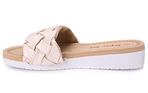 irisaa Damen Sandalen mit geflochtenem Riemen, Pantoletten mit extra weichem Fußbett, 2019 Patoletten Farbe (1):Beige, Schuhgröße 36-41:36 von irisaa