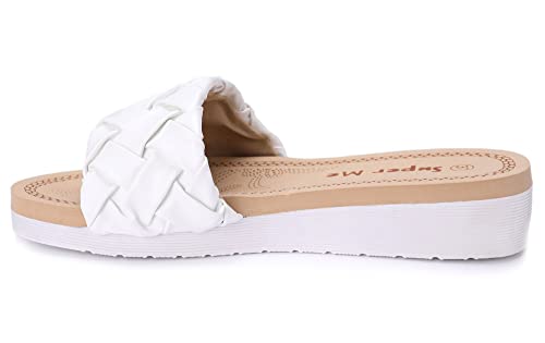 irisaa Damen Sandalen mit geflochtenem Riemen, Pantoletten mit extra weichem Fußbett, 2019 Patoletten Farbe (1):Weiss, Schuhgröße 36-41:36 von irisaa