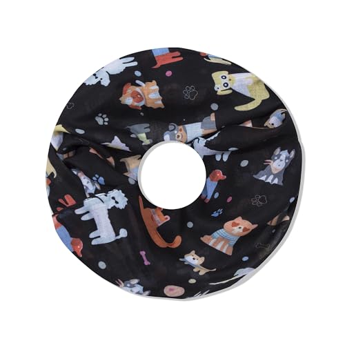 irisaa Damen Schal, Loop Schlauchschal leichter mit kleine Hunde Muster, Halstuch Rundschal Loopschal für Frühling Herbst Ganzjährig, Schals Farbe 2019:schwarz von irisaa