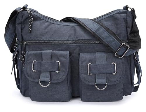 irisaa Damen Schultertasche, Canvas Multifunkionale Umhängetasche, Casual Handtasche mit vielen fächern Unisex, DKB Farbe:Navy von irisaa