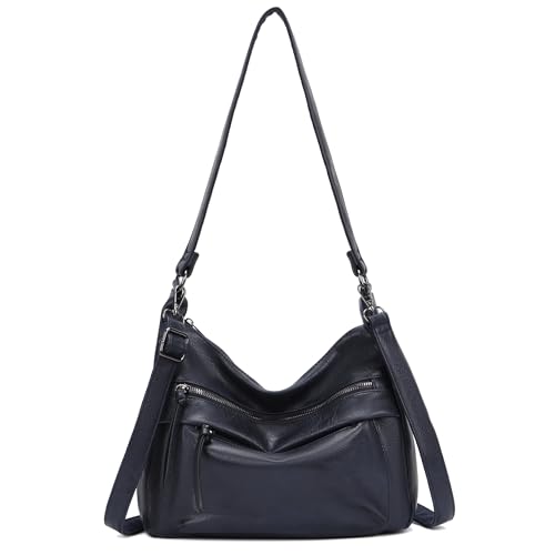 irisaa Damen Schultertasche mit 2 Schulterriemen, Umhängetasche mit abnehmbarem langem Gurt, lässige Hobo Bag mit mehreren Fächern, DKB Farbe:Navy von irisaa