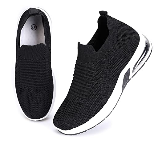 irisaa Slip On Damen Schuhe Sneaker Atmungsaktive Turnschuhe Fitnessschuhe Walkingschuhe Mädchen leichtes Straßenlaufschuhe, Farbe:schwarz, Größe:38 von irisaa