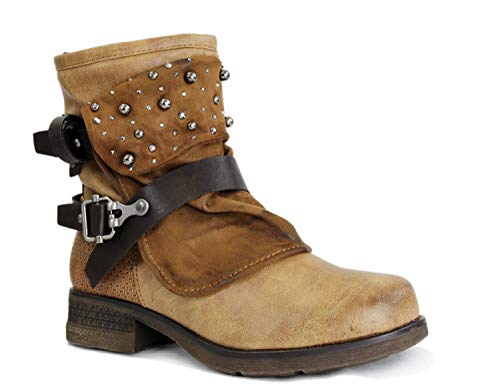 irisaa Damen Stiefeletten Biker Boots Warm gefüttert New Look, Schuhgröße 36-41:36, Neue Schuhe Farbe nach 011:Camel von irisaa
