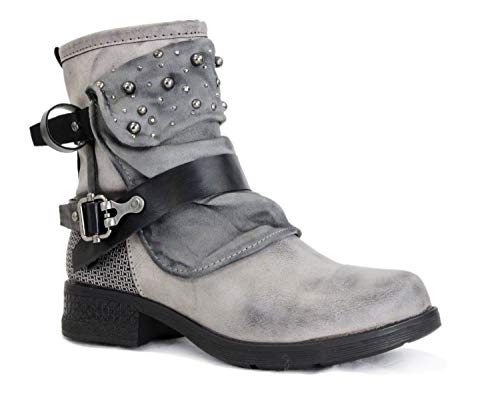 irisaa Damen Stiefeletten Biker Boots Warm gefüttert New Look, Schuhgröße 36-41:36, Neue Schuhe Farbe nach 011:Grau von irisaa