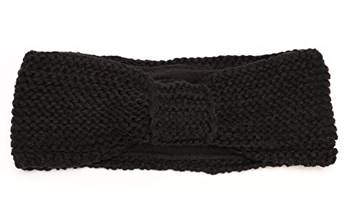 irisaa Damen Winter Stirnband mit Knoten, Strick Haarband Stirnbänder Mädchen mit Schleife Fleece Innenfutter für Frühjahr, stirnband farbe:Schwarz von irisaa