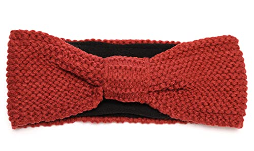 irisaa Damen Winter Stirnband mit Knoten, Strick Haarband Stirnbänder Mädchen mit Schleife Fleece Innenfutter für Frühjahr, stirnband farbe:Wine Rot von irisaa