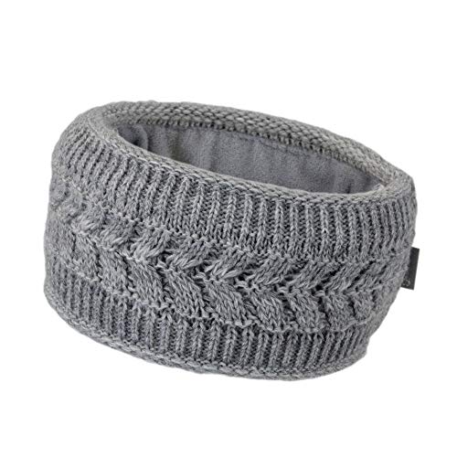 irisaa Damen Stirnband mit Zopfmuster, made in EU, Warmer Ohrwärmer Mädchen Haarband Grobstrick gefüttert mit Fleece Thermo Innenfutter, Winter, stirnband farbe:Grau von irisaa