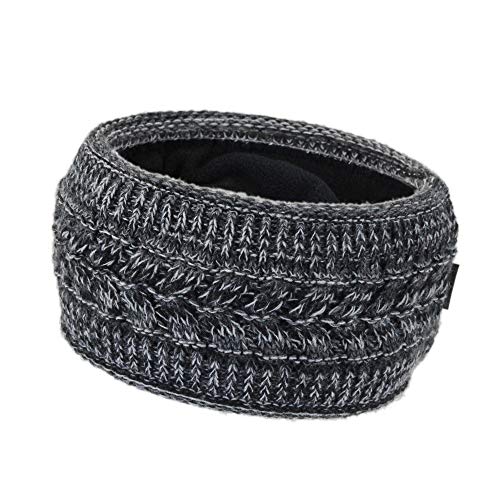 irisaa Damen Stirnband mit Zopfmuster, made in EU, Warmer Ohrwärmer Mädchen Haarband Grobstrick gefüttert mit Fleece Thermo Innenfutter, Winter, stirnband farbe:Schwarz von irisaa