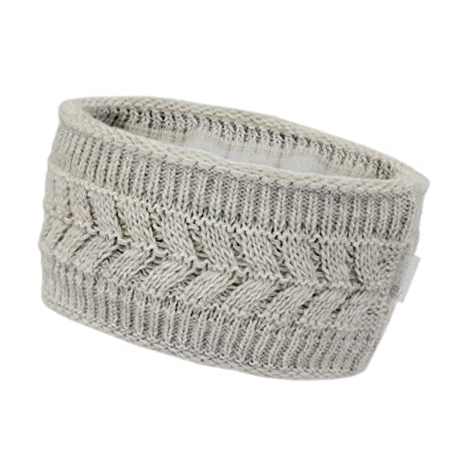 irisaa Damen Stirnband mit Zopfmuster, made in EU, Warmer Ohrwärmer Mädchen Haarband Grobstrick gefüttert mit Fleece Thermo Innenfutter, Winter, stirnband farbe:beige latte von irisaa