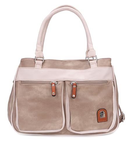 irisaa Damen Umhängetasche, Medium Schultertasche praktische Henkeltasche mit vielen Fächern Hobo Taschen Vintage Look mit Reißverschluss, DKB Farbe:Hell Khaki von irisaa