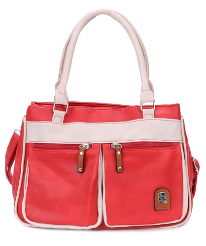 irisaa Damen Umhängetasche, Medium Schultertasche praktische Henkeltasche mit vielen Fächern Hobo Taschen Vintage Look mit Reißverschluss, DKB Farbe:Rot von irisaa