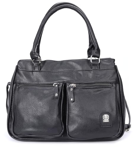 irisaa Damen Umhängetasche, Medium Schultertasche praktische Henkeltasche mit vielen Fächern Hobo Taschen Vintage Look mit Reißverschluss, DKB Farbe:Schwarz von irisaa