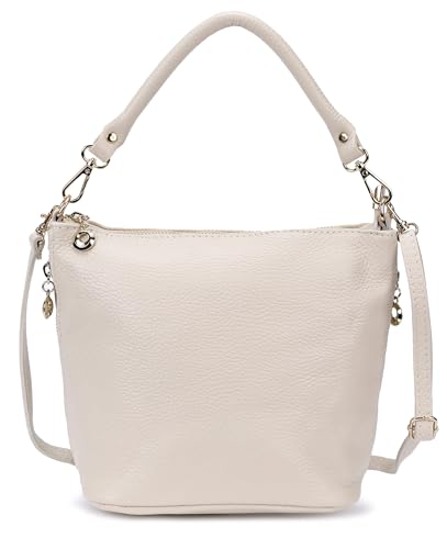 irisaa Echtleder Umhängetasche Clutch, Made in Italy, Damen kleine Schultertasche mit Abnehmbarem Schultergurt, LUT Farbe:Beige von irisaa