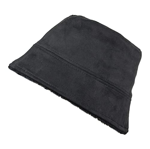 irisaa Fischerhut Damen, Winter Bucket Cap mit Kunstpelz, reversible warme Mütze mit breiter Krempe, Eimer Hut für Mädchen Frauen, Mütze Farbe 2019:Schwarz von irisaa