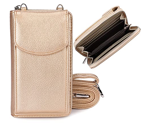 irisaa Geldbörse Damen mit Handyfach, RFID Schutz und Viele Kartenfächer, Crossbody Handytasche mit Geldbeutel Kleine Umhängetasche mit Verstellbarem Schultergurt, Damen Tasche:weich-Gold von irisaa