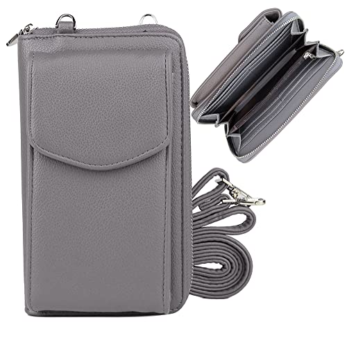 irisaa Geldbörse Damen mit Handyfach, RFID Schutz und Viele Kartenfächer, Crossbody Handytasche mit Geldbeutel Kleine Umhängetasche mit Verstellbarem Schultergurt, Damen Tasche:weich-grau von irisaa