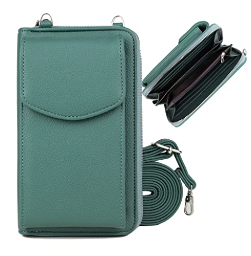 irisaa Geldbörse Damen mit Handyfach, RFID Schutz und Viele Kartenfächer, Crossbody Handytasche mit Geldbeutel Kleine Umhängetasche mit Verstellbarem Schultergurt, Damen Tasche:weich-grün von irisaa