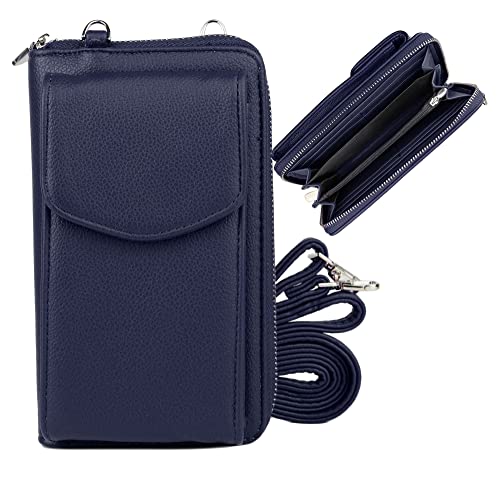 irisaa Geldbörse Damen mit Handyfach, RFID Schutz und Viele Kartenfächer, Crossbody Handytasche mit Geldbeutel Kleine Umhängetasche mit Verstellbarem Schultergurt, Damen Tasche:weich-navy von irisaa