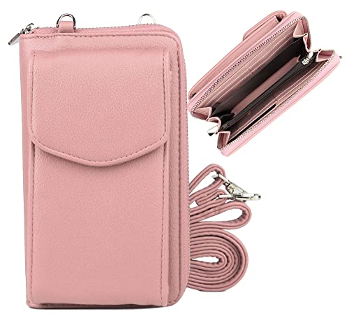 irisaa Geldbörse Damen mit Handyfach, RFID Schutz und Viele Kartenfächer, Crossbody Handytasche mit Geldbeutel Kleine Umhängetasche mit Verstellbarem Schultergurt, Damen Tasche:weich-pink von irisaa