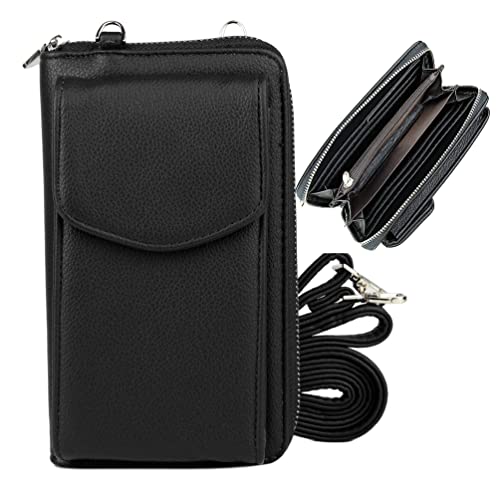 irisaa Geldbörse Damen mit Handyfach, RFID Schutz und Viele Kartenfächer, Crossbody Handytasche mit Geldbeutel Kleine Umhängetasche mit Verstellbarem Schultergurt, Damen Tasche:weich-schwarz von irisaa