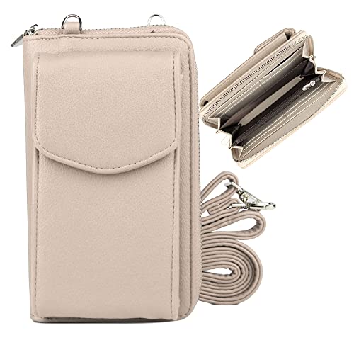 irisaa Geldbörse Damen mit Handyfach, RFID Schutz und Viele Kartenfächer, Crossbody Handytasche mit Geldbeutel Kleine Umhängetasche mit Verstellbarem Schultergurt, Damen Tasche:weich-taupe von irisaa