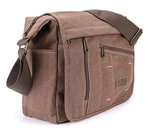 irisaa Große Umhängetasche Damen, Casual Handtasche mit vielen fächern, Canvas Multifunkionale Schultertasche für Schule Shopping Arbeit, Unisex, Damen Tasche:Braun von irisaa