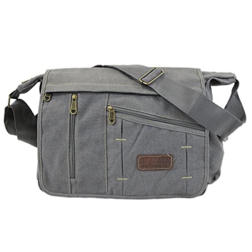 irisaa Große Umhängetasche Damen, Casual Handtasche mit vielen fächern, Canvas Multifunkionale Schultertasche für Schule Shopping Arbeit, Unisex, Damen Tasche:Uni Grau von irisaa