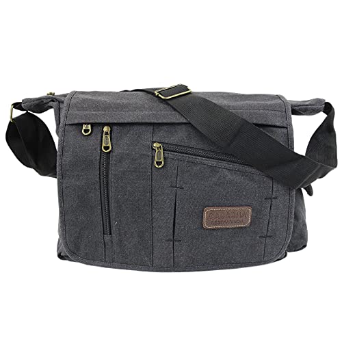 irisaa Große Umhängetasche Damen, Casual Handtasche mit vielen fächern, Canvas Multifunkionale Schultertasche für Schule Shopping Arbeit, Unisex, Damen Tasche:Uni Schwarz von irisaa