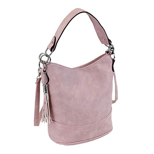 irisaa Damen Handtasche, Hobo Schultertasche, Shopper Multifunktional mit abnehmbarem Schulterriemen Used Look, 4cm Breite Griff, Damen Tasche:Pink von irisaa