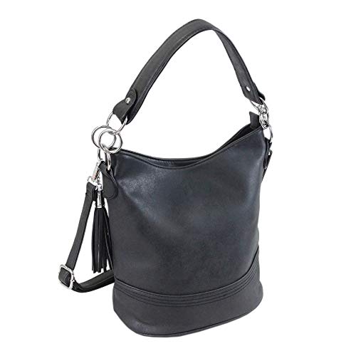 irisaa Damen Handtasche, Hobo Schultertasche, Shopper Multifunktional mit abnehmbarem Schulterriemen Used Look, 4cm Breite Griff, Damen Tasche:Schwarz von irisaa