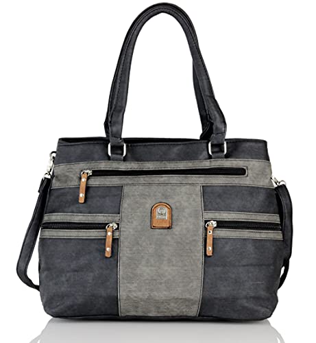 irisaa Handtasche Damen Shopper Mittelgroß Schultertasche Multifunktionale Henkeltasche Umhängetasche mit Abnehmbarem Schulterriemen und vielen Fächern, Damen Tasche:Schwarz Anthrazit von irisaa