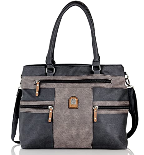 irisaa Handtasche Damen Shopper Mittelgroß Schultertasche Multifunktionale Henkeltasche Umhängetasche mit Abnehmbarem Schulterriemen und vielen Fächern, Damen Tasche:Schwarz Braun von irisaa